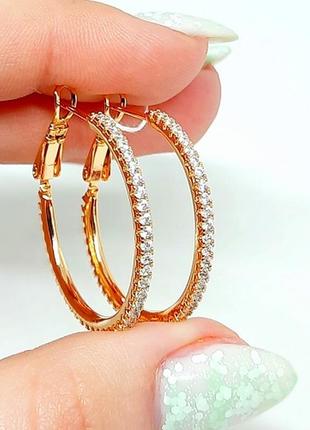 Серьги-кольца позолоченные, сережки, позолота, д. 3,5 см