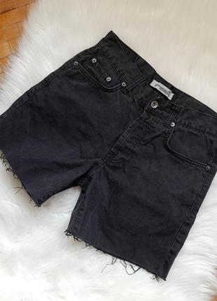 2 речі за ціною 1. щільні чорні джинсові шорти на високій посадці з необробленим краєм rodi3 фото