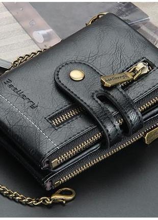 Мужской кожаный кошелек baellery в винтажном стиле черный в подарочной упаковке