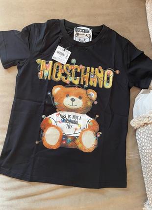 Чёрная футболка moschino christmas teddy3 фото