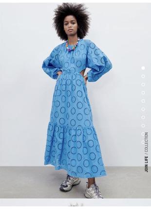 Платье длинное с вырезами с вышивкой вышитое вискоза zara оригинал1 фото