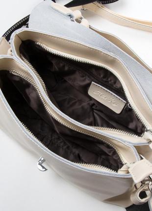 Женская классическая сумка с короткой ручкой / сумка кроссбоди/ сумка женская бежевая4 фото