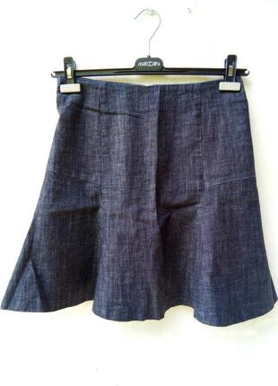 Синяя джинсовая юбка с молнией на подкладке,годе.1 фото