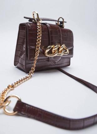 Трендова міні сумка zara, коричневого кольору. довгий ремінець в комплекті2 фото