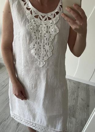 Платье сарафан белое льняное4 фото
