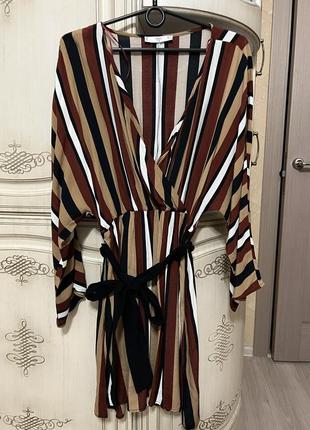 Платье на запах кимоно в полоску mango с поясом2 фото