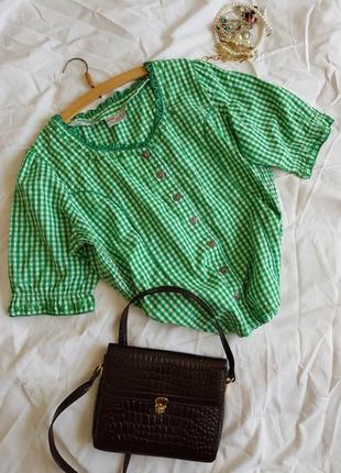 Вінтажна зелена блуза в клітинку блуза вінтаж