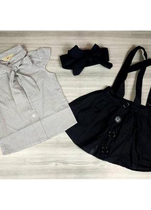 Комплект для дівчинки ошатний чорний строгий класичний блуза + спідниця ( штани )+ пов'язка3 фото
