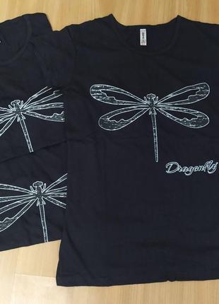 Трендова базова чорна футболка dragonfly