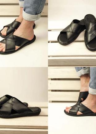 🇹🇷шлепанцы (шлепки,сланцы) мужские кожаные черные турция