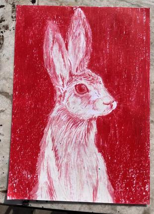 Картина масляная пастель. заяц