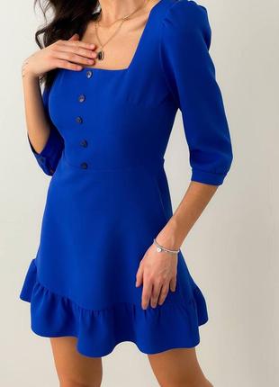 Стильное платье короткое синее (электрик) летнее с пуговицами2 фото