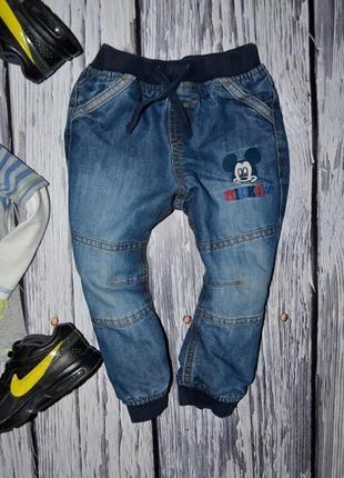 12 - 18 месяцев фирменные джинсы для моднявок утеплены х/б подкладкой микки маус1 фото