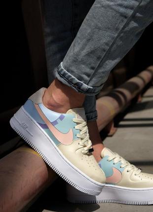 Nike air force 1 sage low lx beige/pale blue-pink жіночі трендові кросівки найк форс бежеві блакитні кремові весна літо кремовые голубые кроссовки