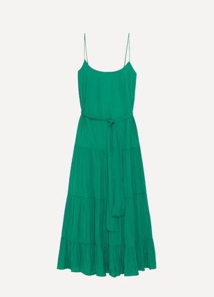 Зелёное ,длинное платье ,сарафан на тонких бретелях oysho xs,s,m,l2 фото