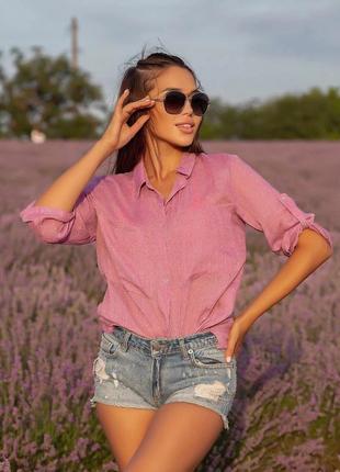 Жіноча літнє сорочка однотон коттон вуаль лососевий s m l xl