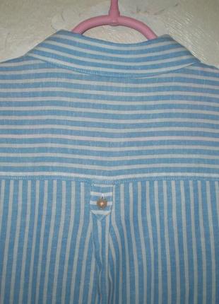 Женская голубая льняная рубашка f&amp;f9710 s 44р. с вискозой, в полоску5 фото
