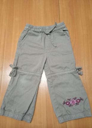 Бежеві штани бавовняні + вишивка на дівчинку 1-1.5 роки