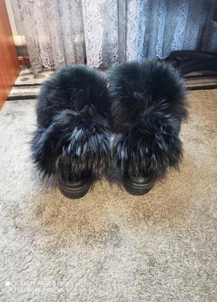 Сапоги ботинки с мехом чернобурки кожа.2 фото