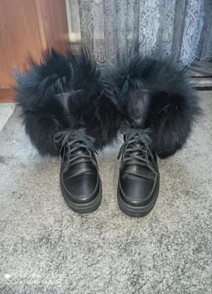 Сапоги ботинки с мехом чернобурки кожа.7 фото