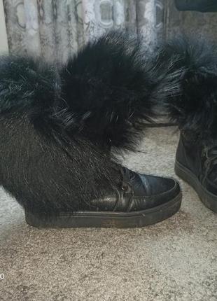 Сапоги ботинки с мехом чернобурки кожа.9 фото
