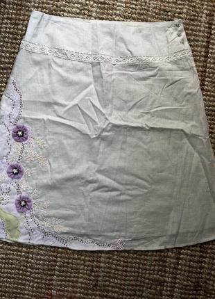 Льняная юбка лен натуральный кружево с вышивкой  fransa6 фото