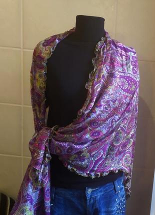 Яркий, большой  94*183 см. легкий шарф / палантин / накидка в цветочный принт2 фото