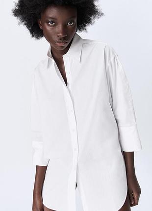 Подовжена базова біла сорочка zara 🤩, удлинённая рубашка 100% хлопок