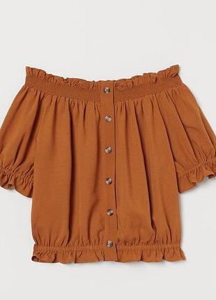 Блуза з відкритими плечима h&m з повітряної, тканої віскозної тканини з вмістом льону.