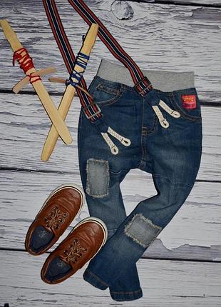 12 - 18 місяців 86 см дуже круті фірмові джинси з нашивками модникам