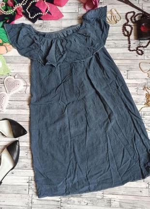 Синя сукня з воланами на плечах італія платье сарафан с оборками