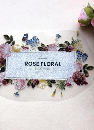 Термоаппликация, наклейка на одежду  надпись в рамке rose floral blooming 6x4 см