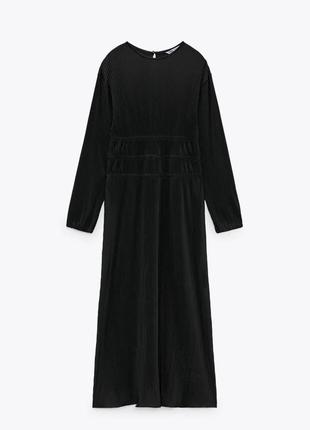 Новое платье zara черное длинное макси длинным рукавом плиссированное4 фото