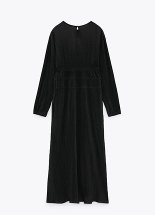 Новое платье zara черное длинное макси длинным рукавом плиссированное5 фото
