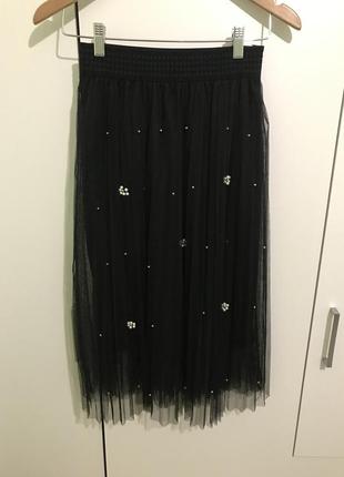 Юбка плиссированная с бисером