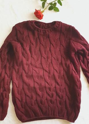 Вязаный свитер в красивом бордовом цвете5 фото
