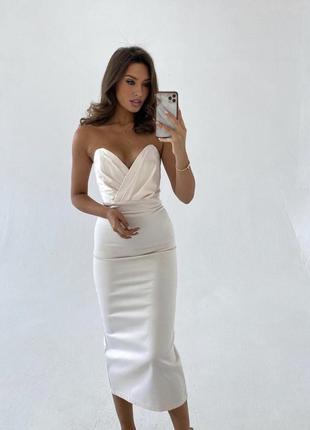 Белое корсетное атласное платье миди свадебное на роспись загс4 фото