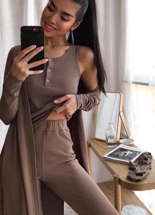 Костюм тройка👑 ткань - трикотаж рубчик мустанг цвета: мокко, красный, черный, олива