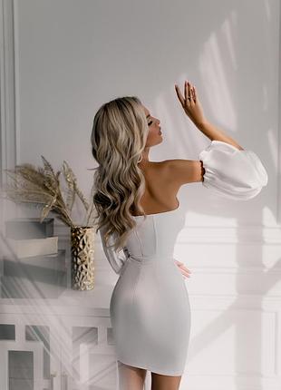 Белое корсетное платье короткое атласное на роспись свадьбу загс