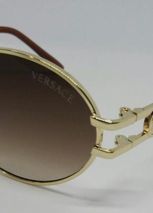 Versace коричневые модные узкие овальные солнцезащитные очки унисекс в золотом металле3 фото