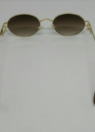 Versace коричневые модные узкие овальные солнцезащитные очки унисекс в золотом металле6 фото