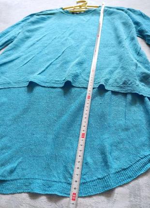 Льняная блузка кофточка с удлиненной спинкой голубая женская легкая кофта оверсайз5 фото