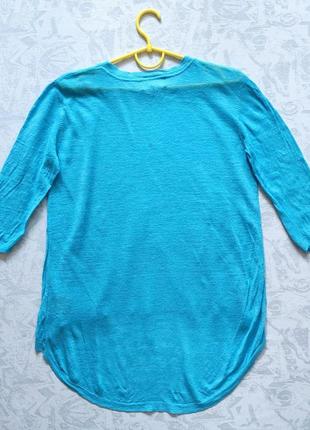 Льняная блузка кофточка с удлиненной спинкой голубая женская легкая кофта оверсайз7 фото