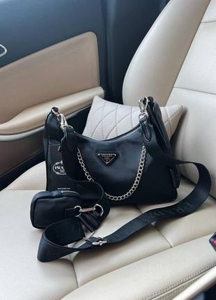 Трендова чорна жіноча сумочка в стилі sunglasses prada re-edition black жіноча чорна нейлонова сумка бренд новинка