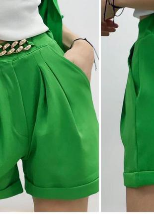 Стильные шорты женские зеленые3 фото