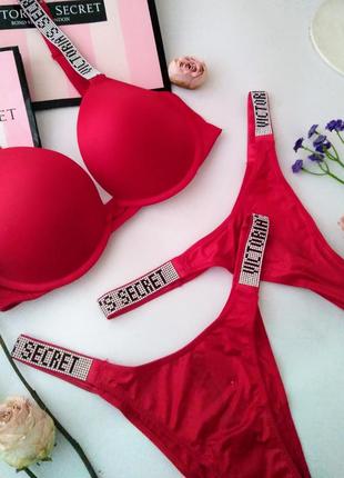 Комплект белья со стразами victoria's secret original s m 32d 70d 75c push up2 фото