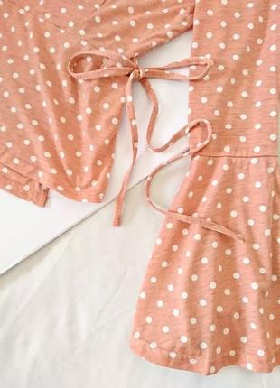 Миленька персиково-пудрова 🍑 блуза/блузка в горошок з рюшками glamorous, на р. xs/s3 фото