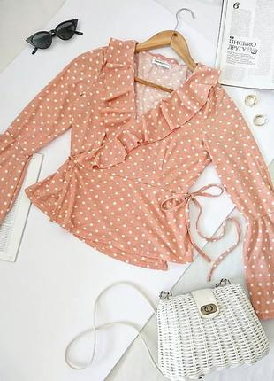 Миленька персиково-пудрова 🍑 блуза/блузка в горошок з рюшками glamorous, на р. xs/s4 фото