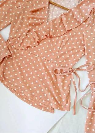 Миленька персиково-пудрова 🍑 блуза/блузка в горошок з рюшками glamorous, на р. xs/s5 фото