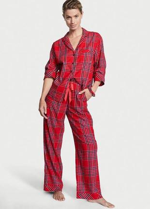 Victoria's secret flannel long pj set lipstick plaid